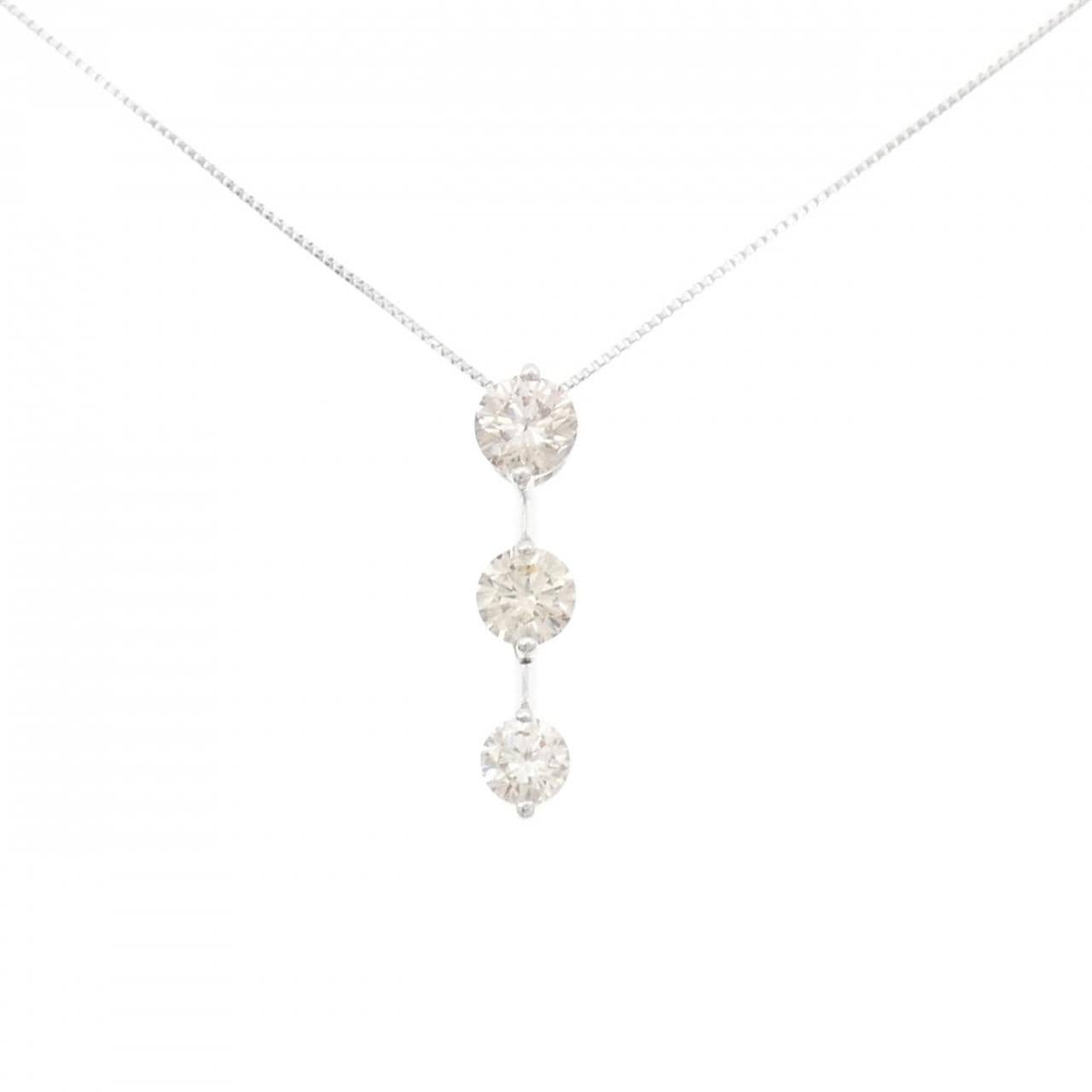 K18WG スリーストーン ダイヤモンド ネックレス 1.36CT