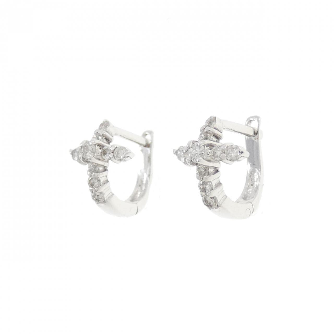 K14WG クロス ダイヤモンド ピアス 0.20CT