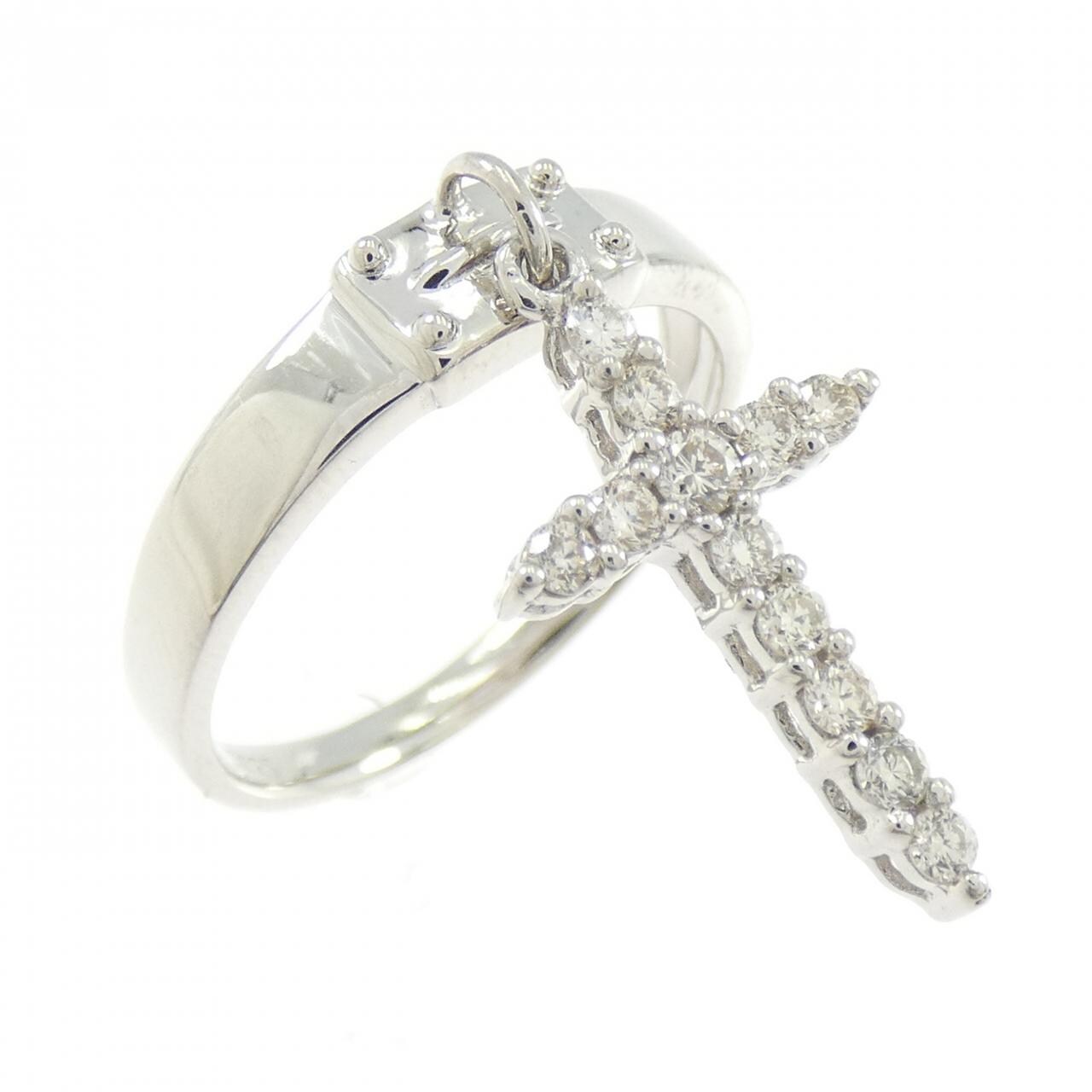 K18WG クロス ダイヤモンド リング 0.25CT