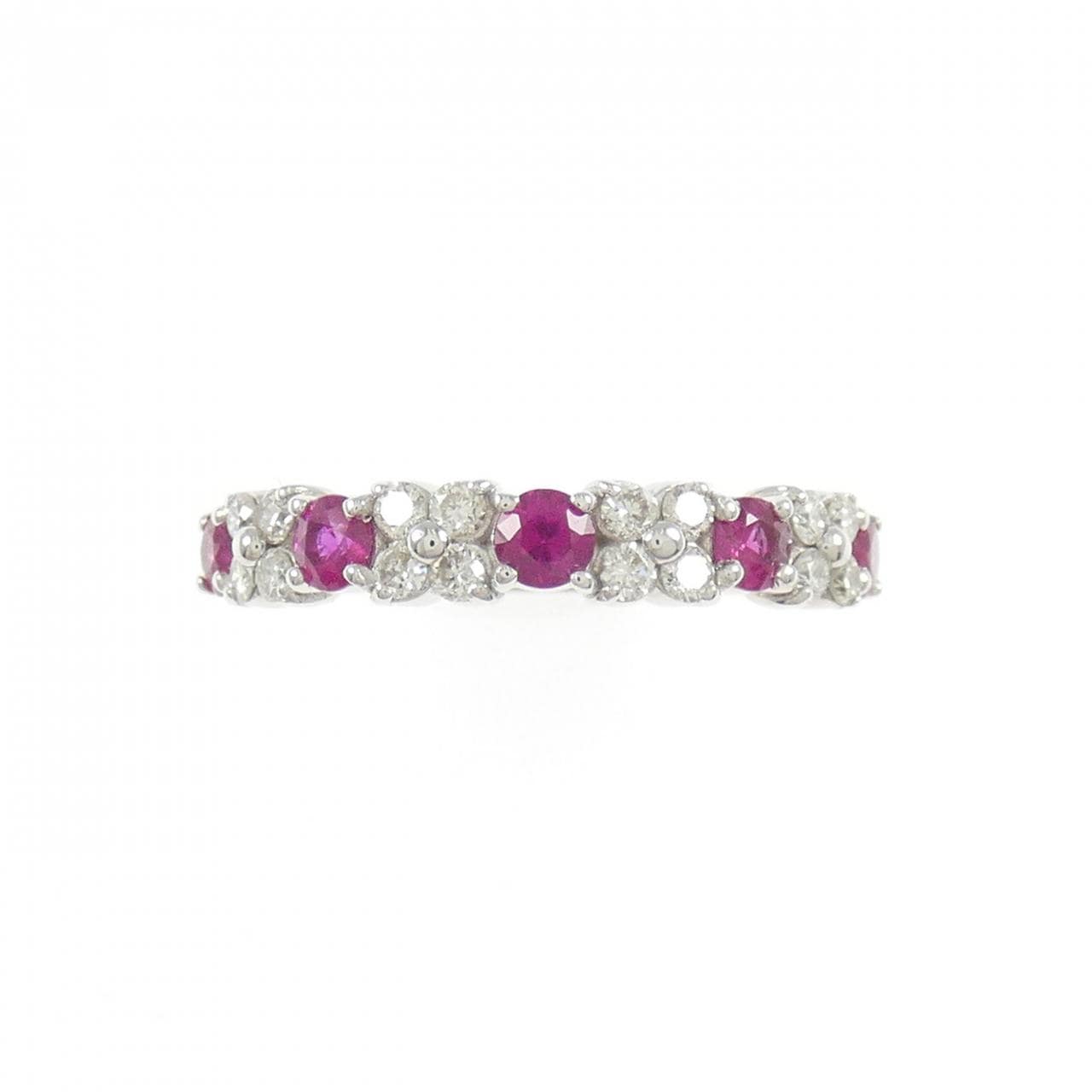 K18WG フラワー ルビー リング 0.46CT