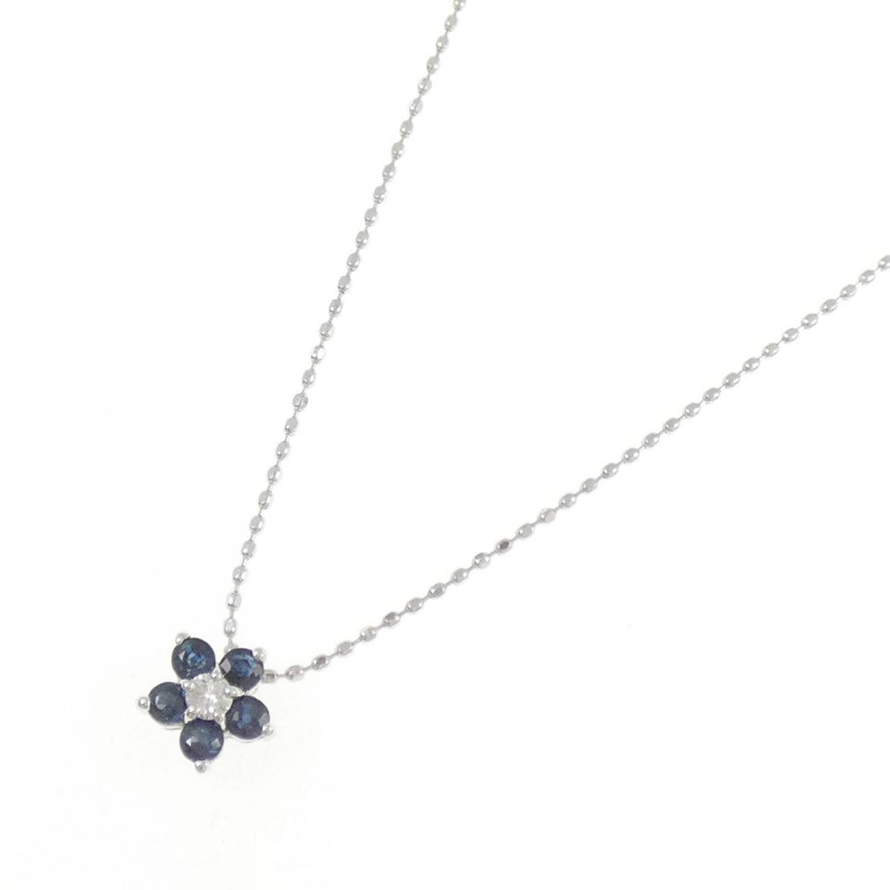 K14WG フラワー サファイヤ ネックレス