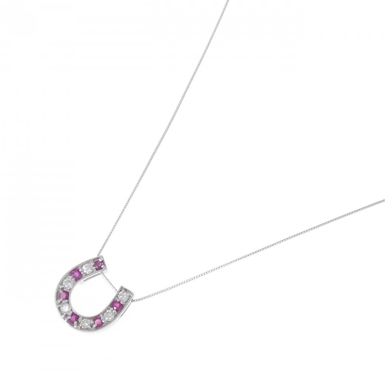 K18WG ホースシュー ルビー ネックレス