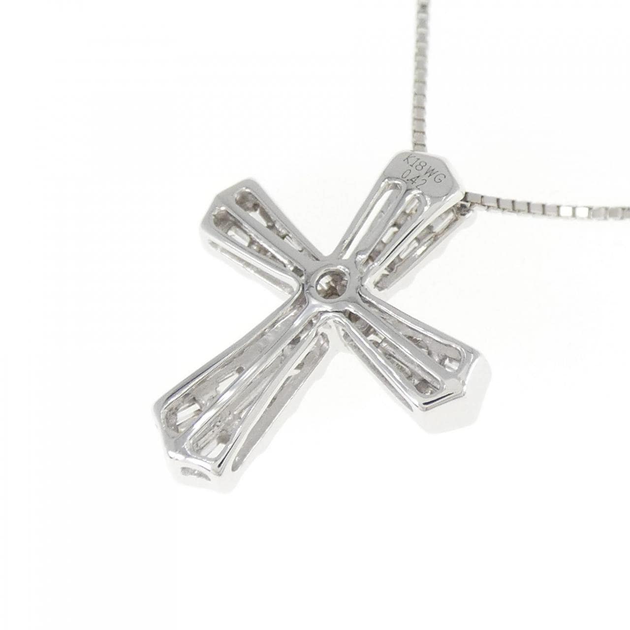 K18WG クロス ダイヤモンド ネックレス 0.42CT