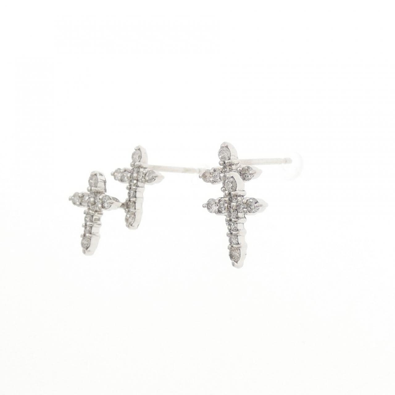 K18WG クロス ダイヤモンド ピアス 0.40CT