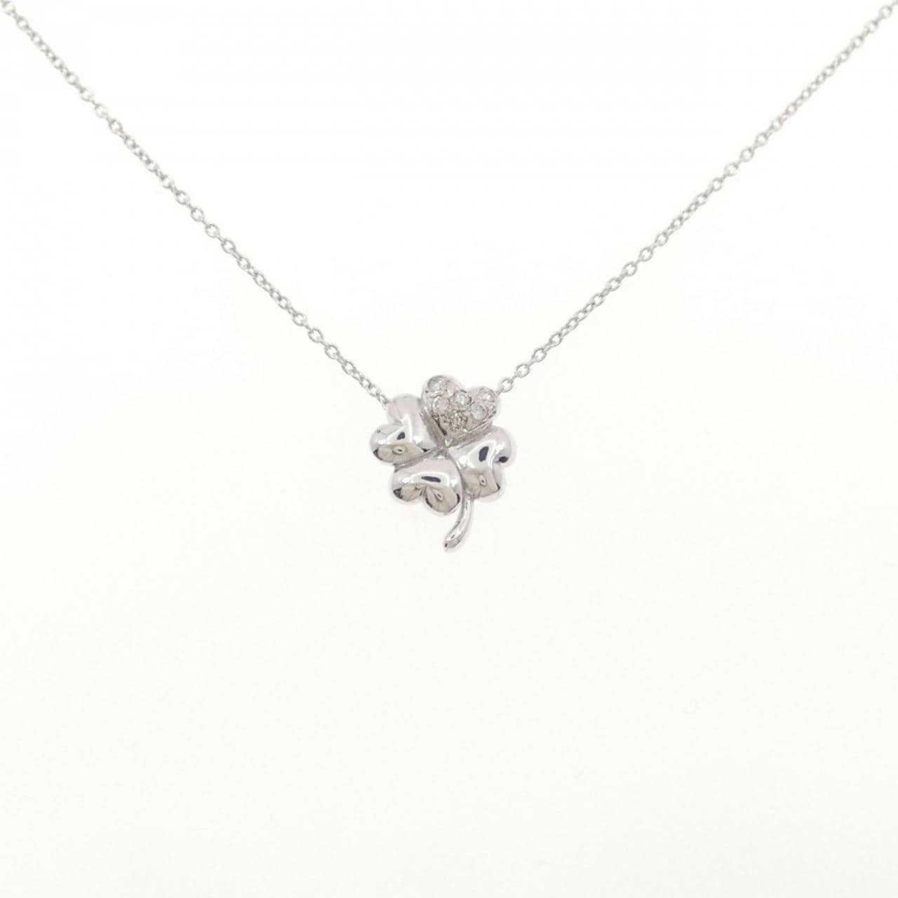 K18WG クローバー ダイヤモンド ネックレス 0.06CT
