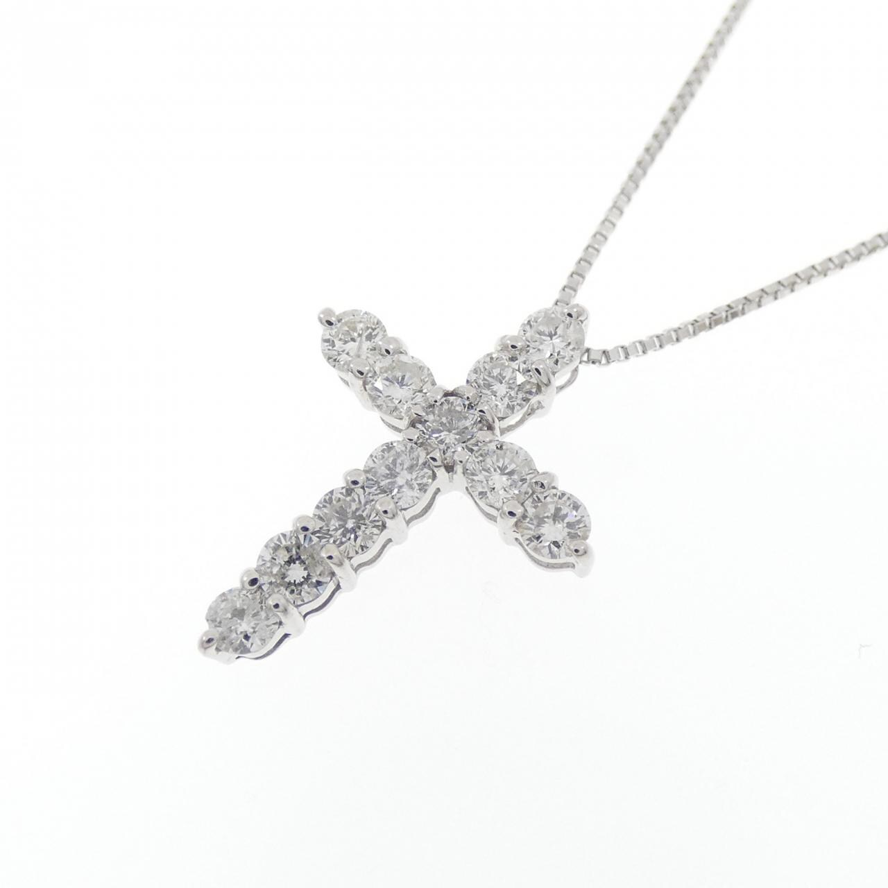 K18WG クロス ダイヤモンド ネックレス 0.50CT
