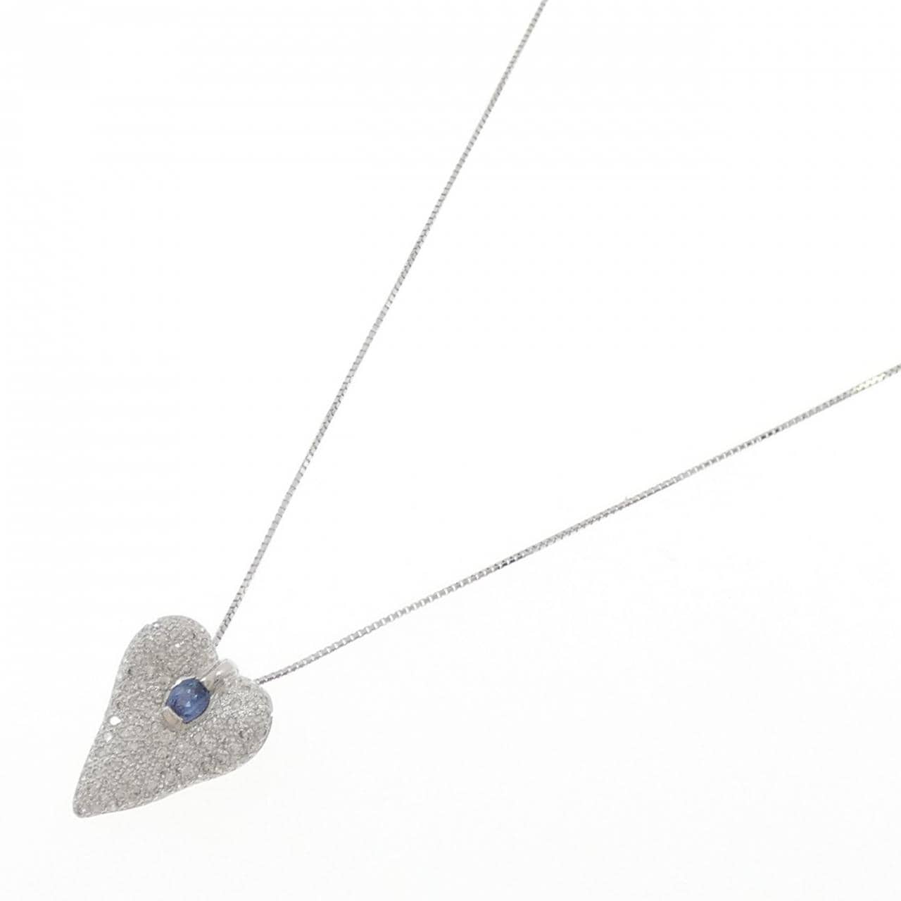 K18WG パヴェ サファイヤ ネックレス 0.21CT