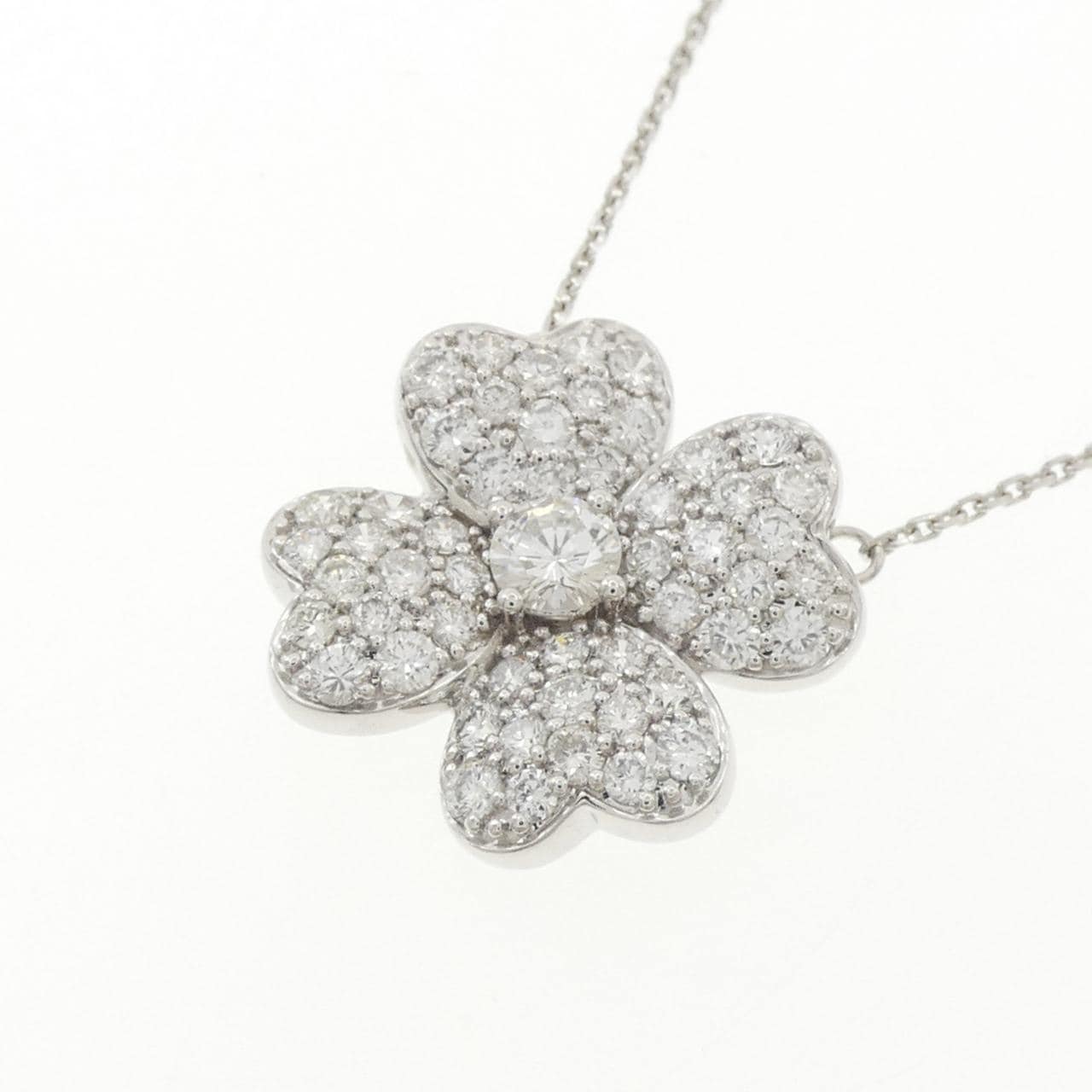 K18WG クローバー パヴェ ダイヤモンド ネックレス 1.00CT