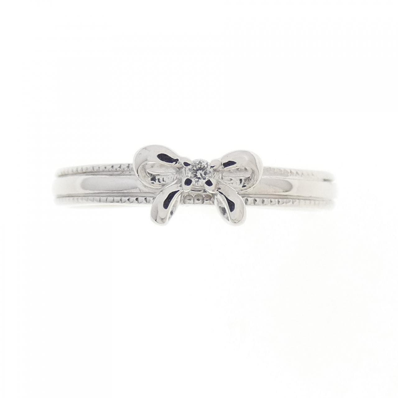 K18WG リボン ダイヤモンド リング 0.01CT