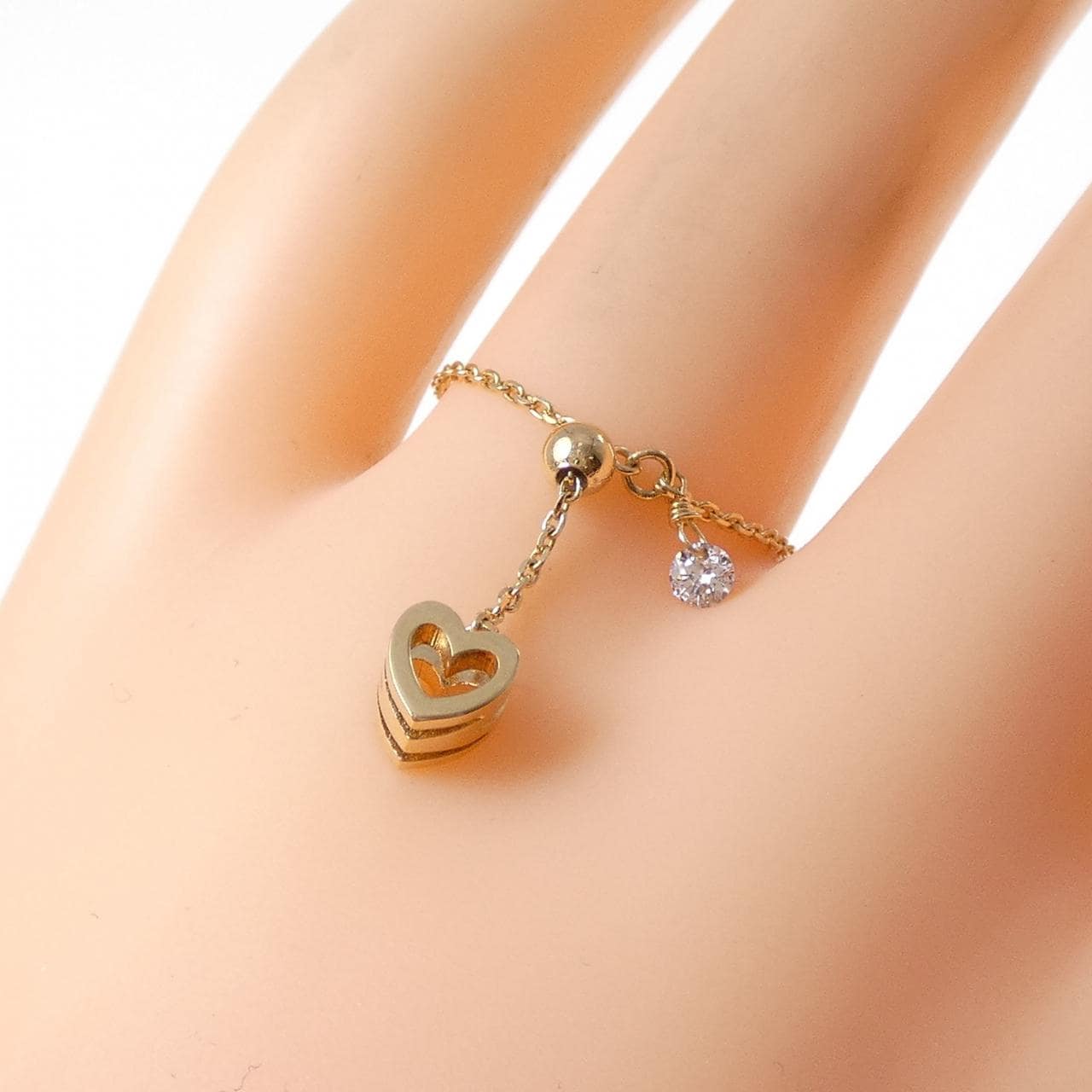 K18YG ハートxイニシャルM ダイヤモンド リング 0.06CT