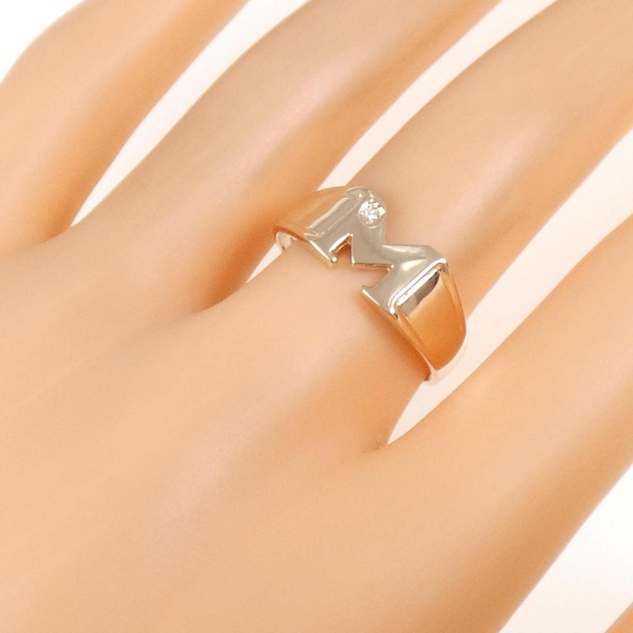 K18PG イニシャルM ダイヤモンド リング 0.01CT
