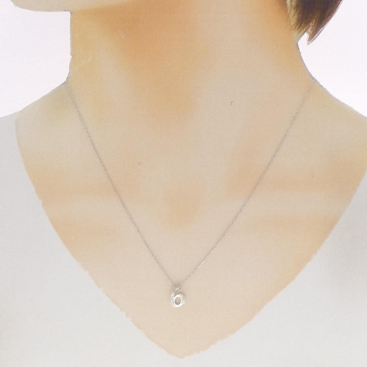 K10WG ナンバー6 ダイヤモンド ネックレス 0.02CT