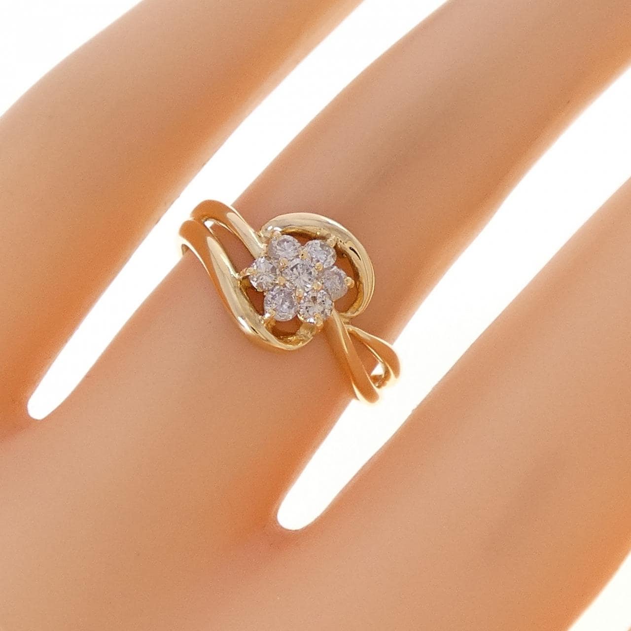 K18YG フラワー ダイヤモンド リング 0.30CT