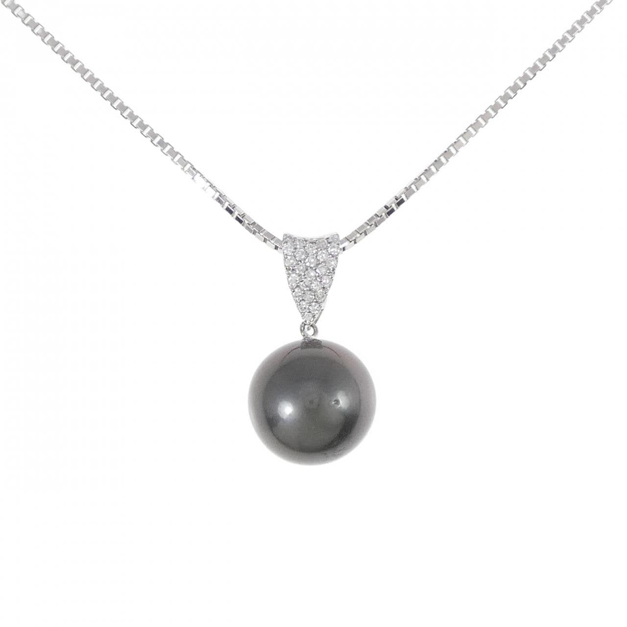 K18WG/PT Black Pearl Necklace 15.6mm