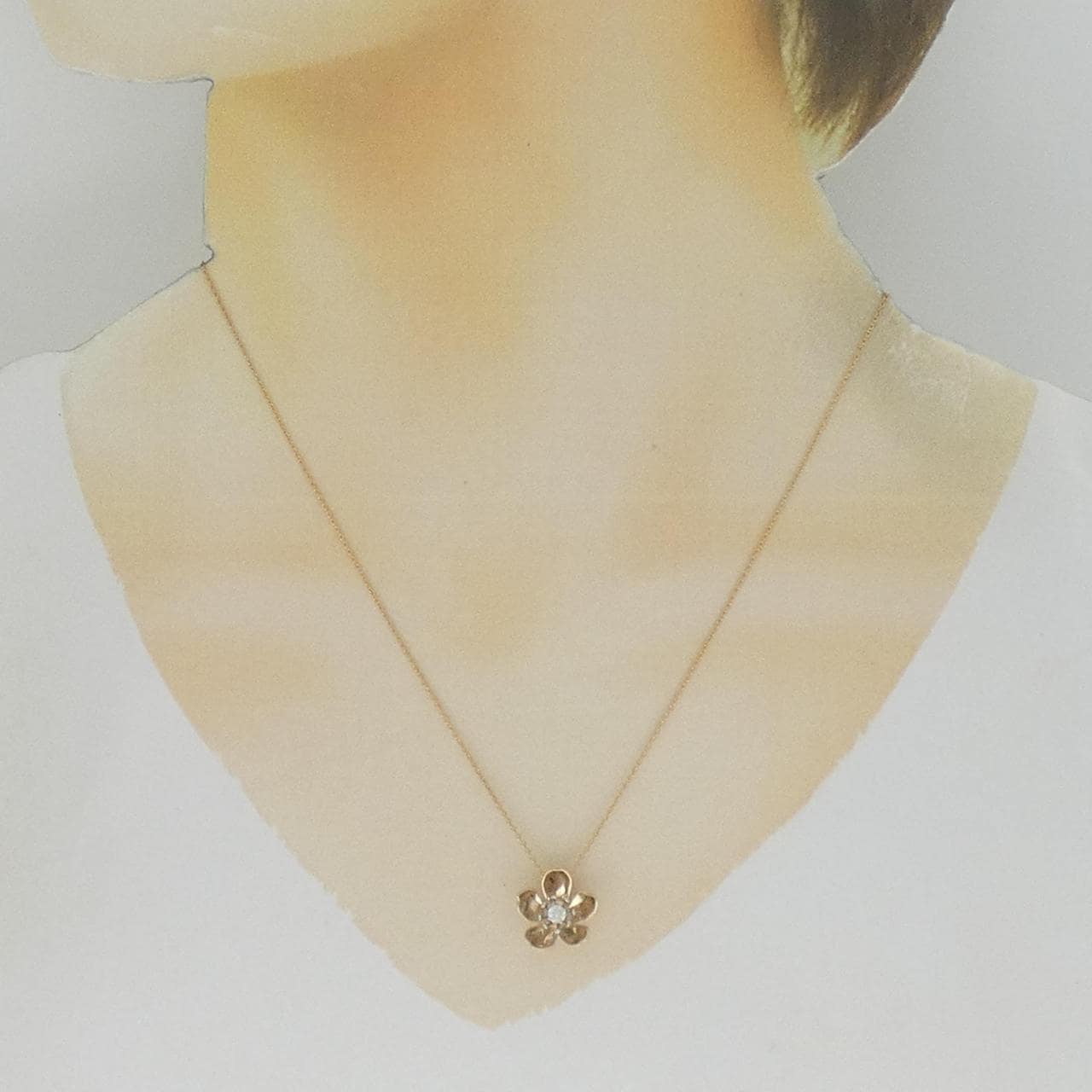 K18PG/PT950 フラワー ダイヤモンド ネックレス 0.07CT