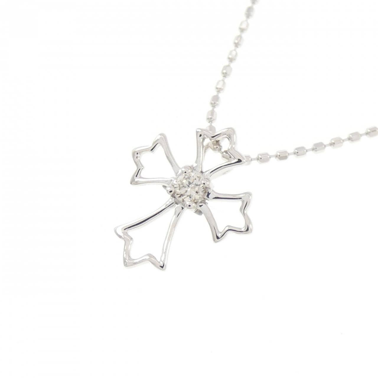 K18WG クロス ダイヤモンド ネックレス 0.05CT