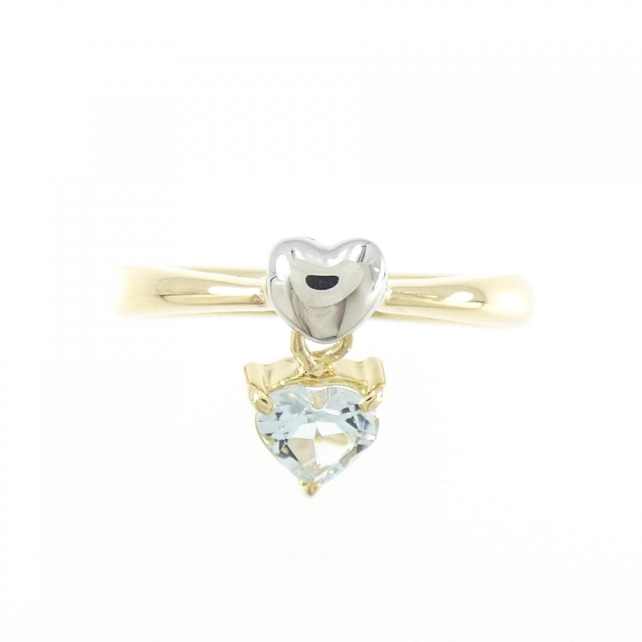 K18YG/PT Heart Aquamarine Ring