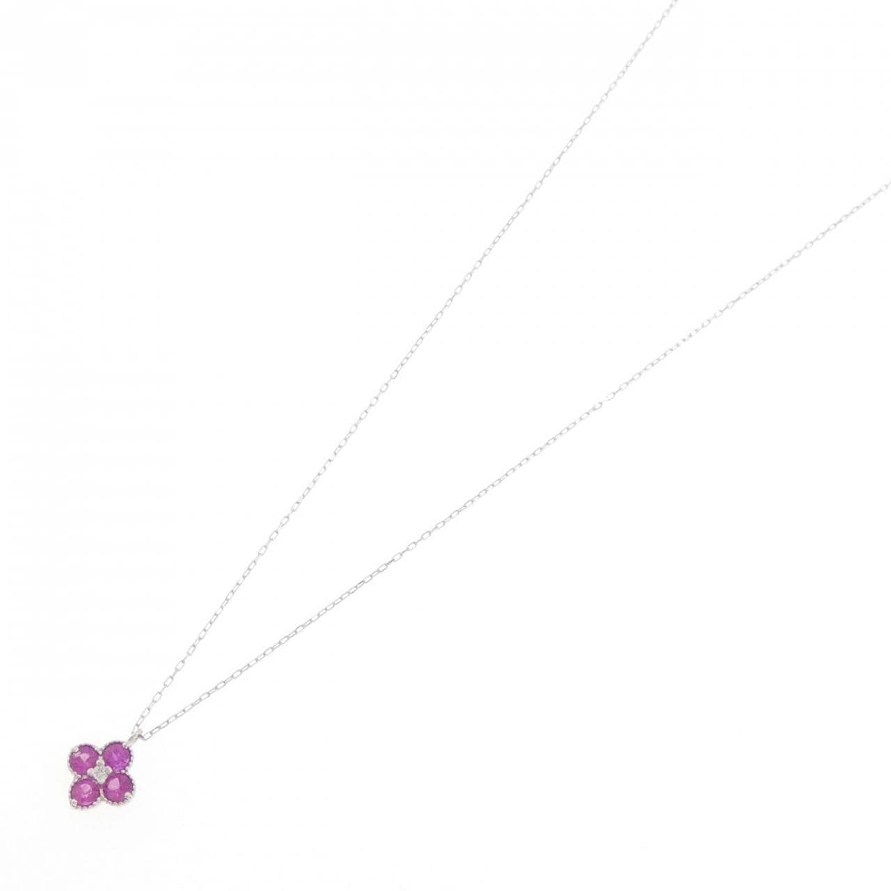 K18WG フラワー ルビー ネックレス 0.23CT