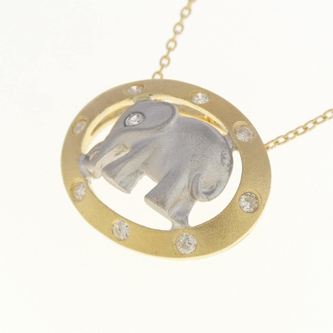 K18YG/PT エレファント ダイヤモンド ネックレス 0.11CT