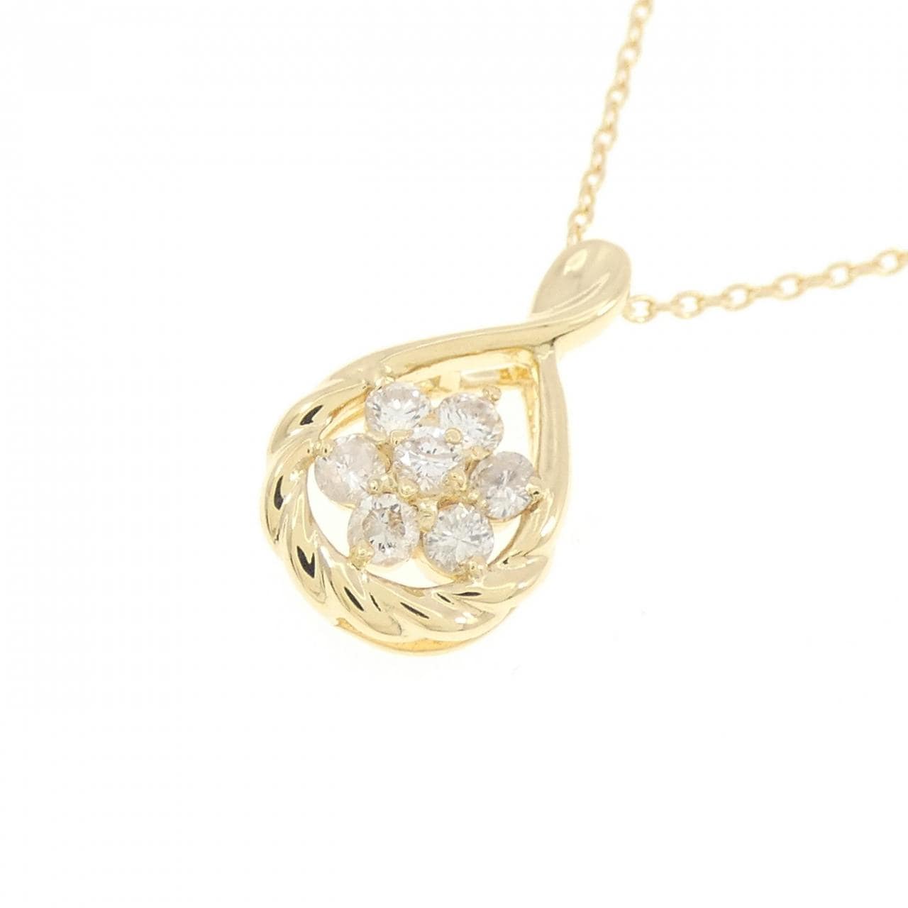 K18YG フラワー ダイヤモンド ネックレス 0.2CT