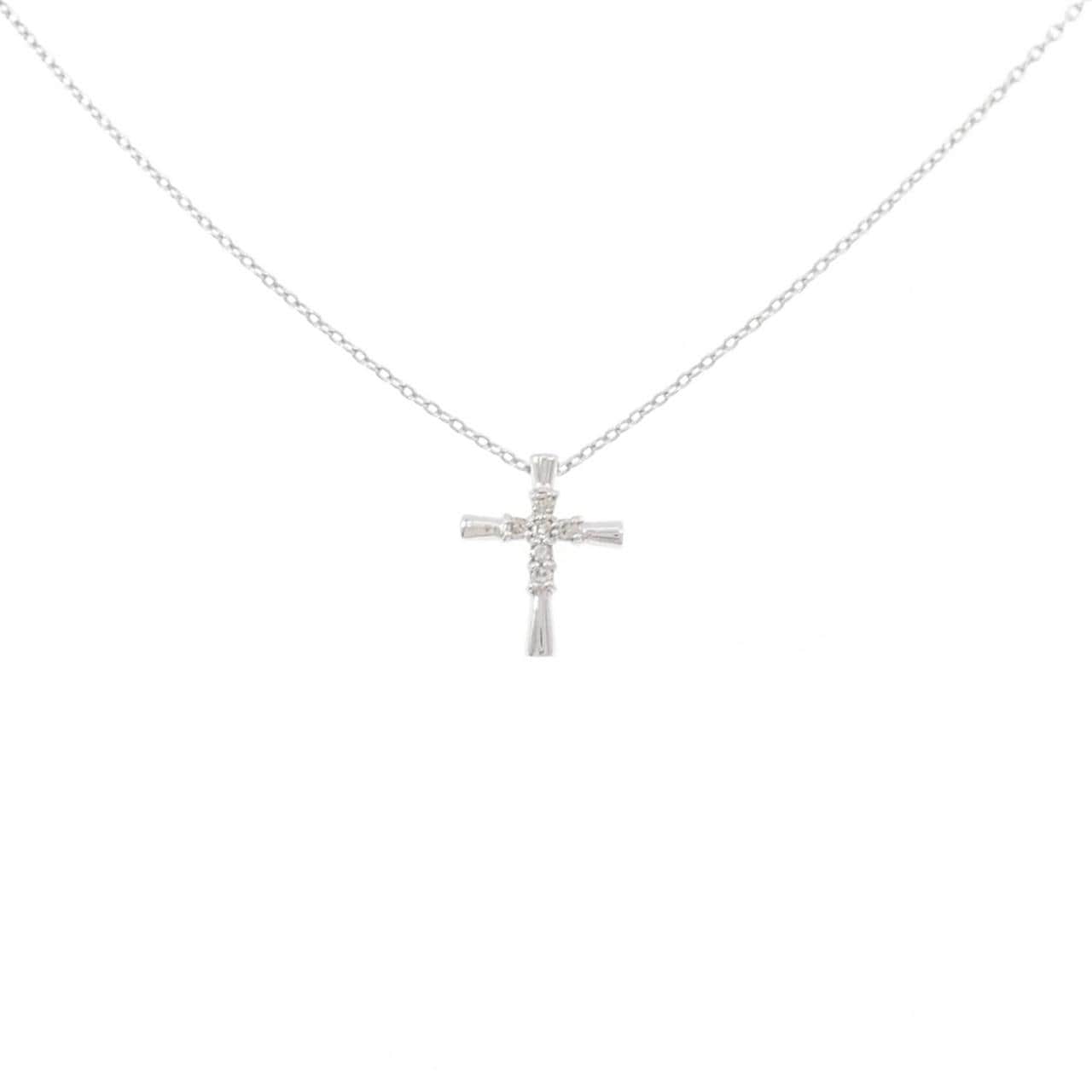 K18WG クロス ダイヤモンド ネックレス 0.05CT
