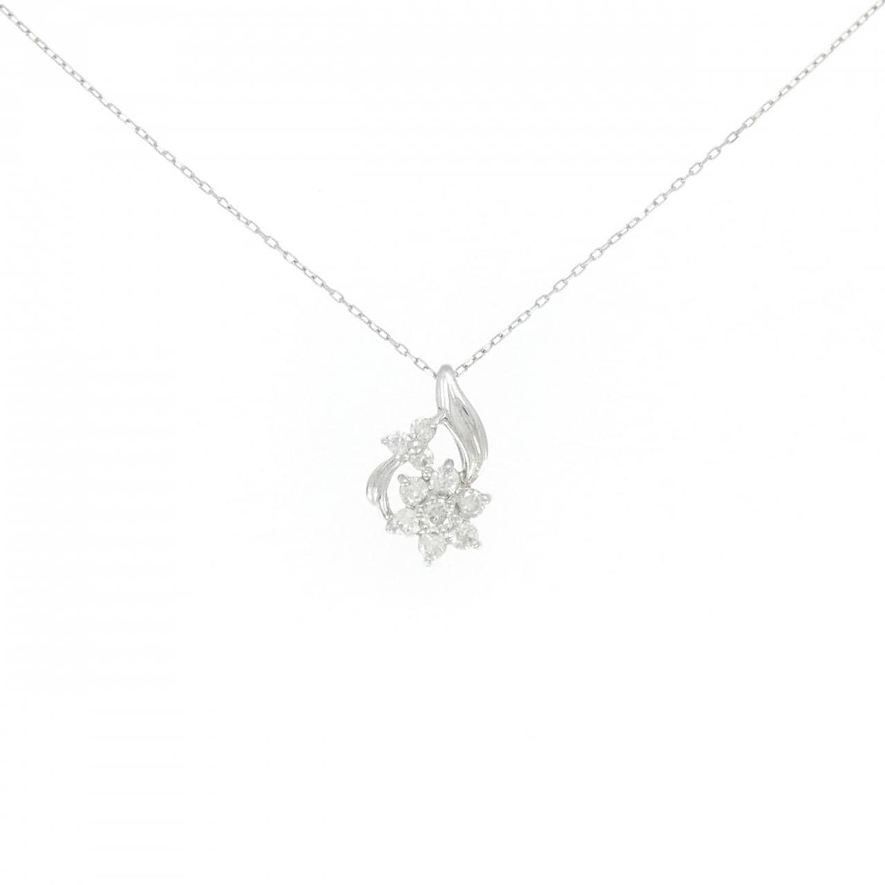K18WG フラワー ダイヤモンド ネックレス 0.30CT