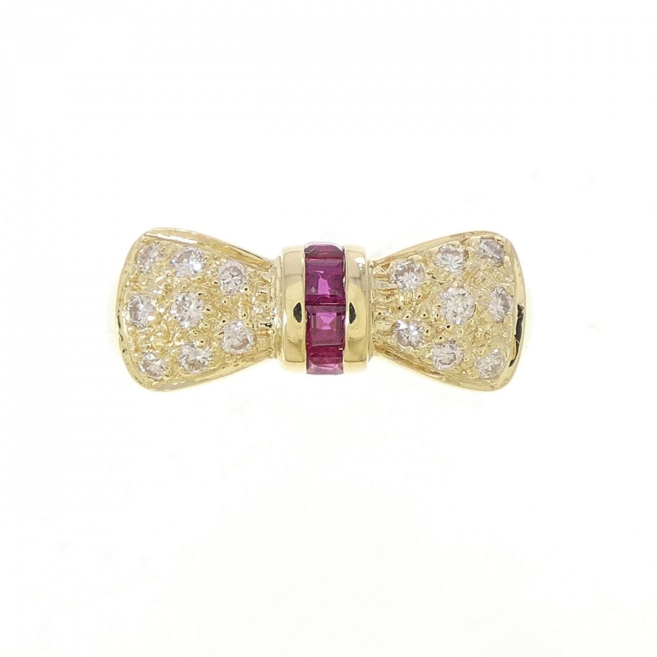 K18YG リボン ルビー リング 0.25CT