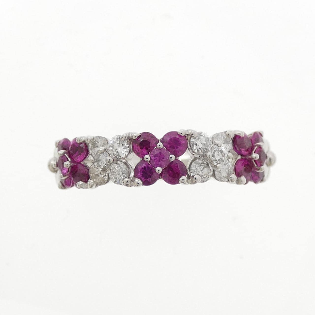 K18WG フラワー ルビー リング 0.78CT