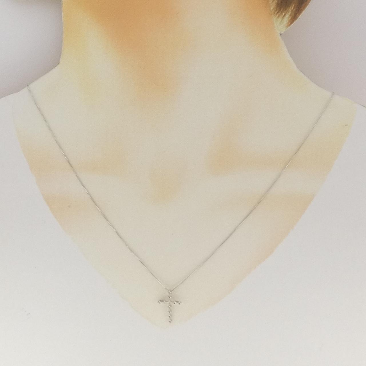 K18WG クロス ダイヤモンド ネックレス 0.10CT