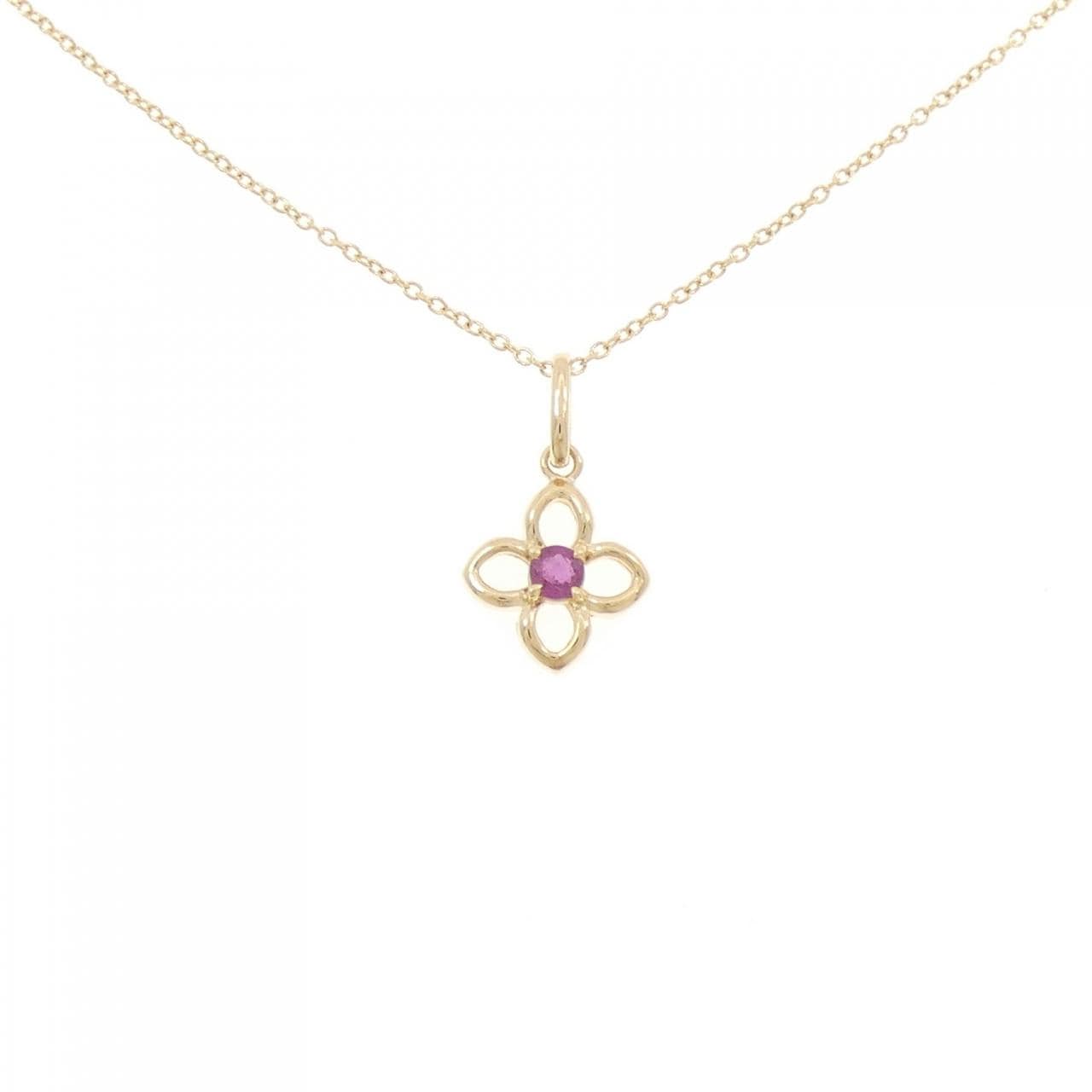K18YG フラワー ルビー ネックレス