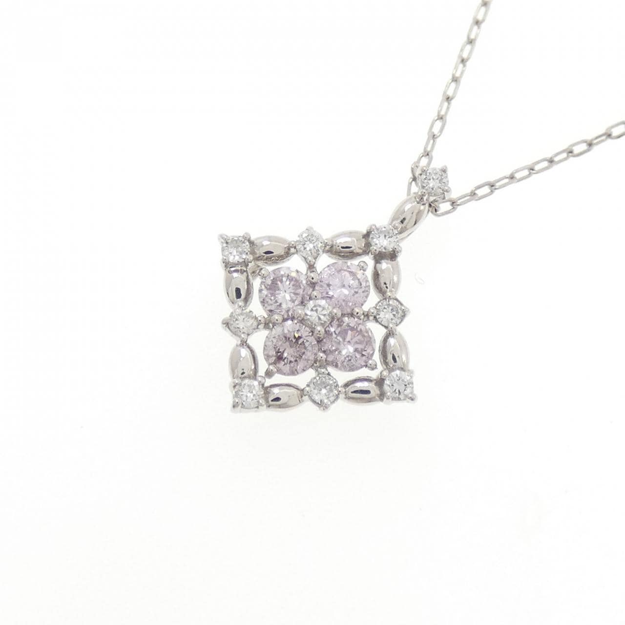 PT900/PT850 フラワー ピンクダイヤモンド ネックレス 0.23CT