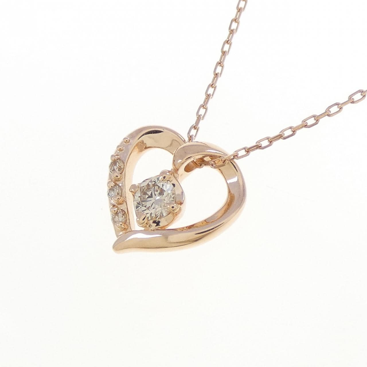 K10PG ハート ダイヤモンド ネックレス