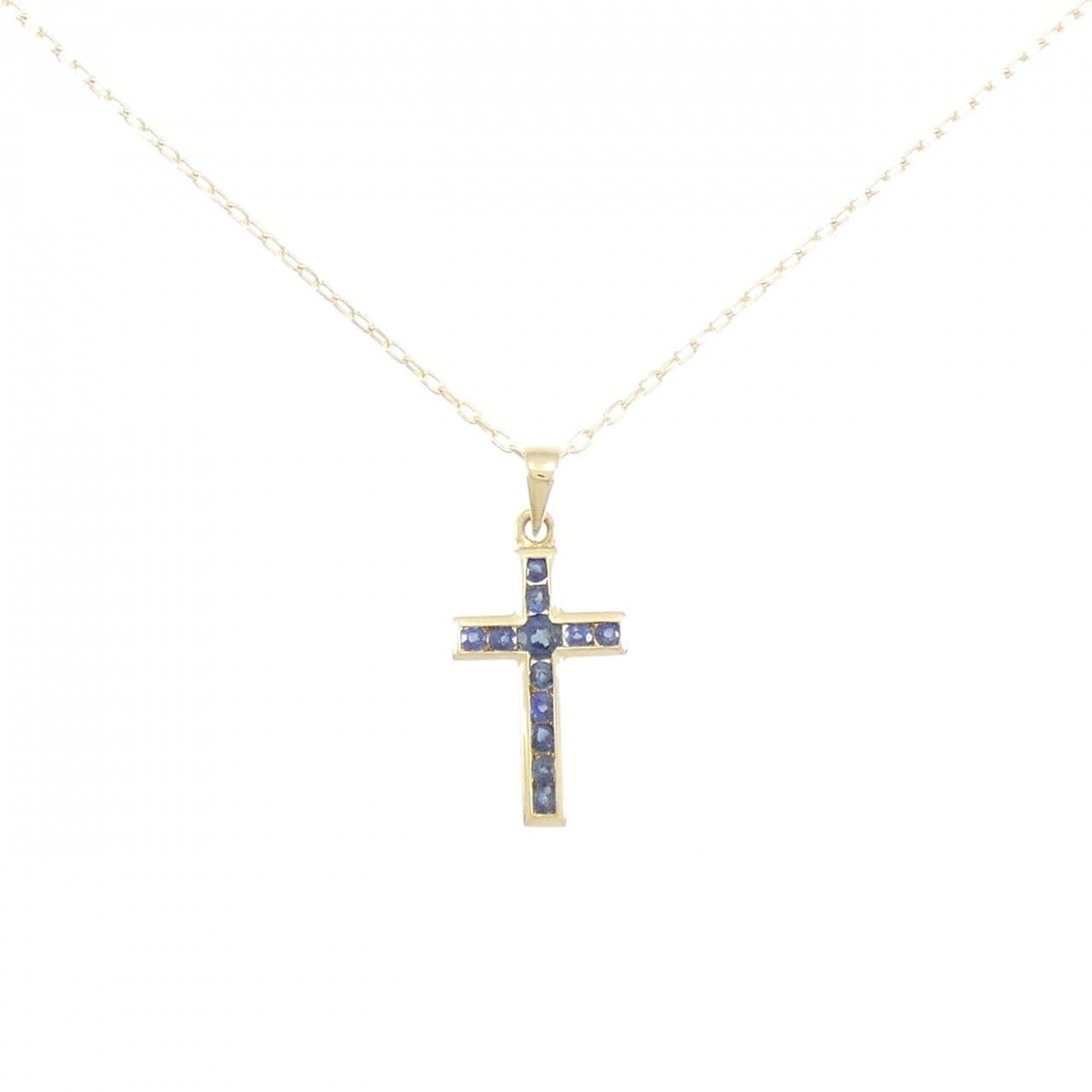 750YG/K18YG Cross Sapphire Necklace