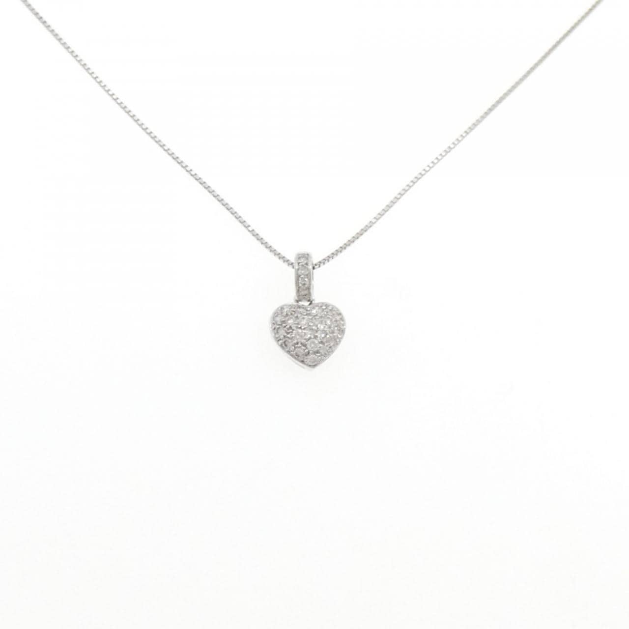 K18WG パヴェ ハート ダイヤモンド ネックレス 0.25CT