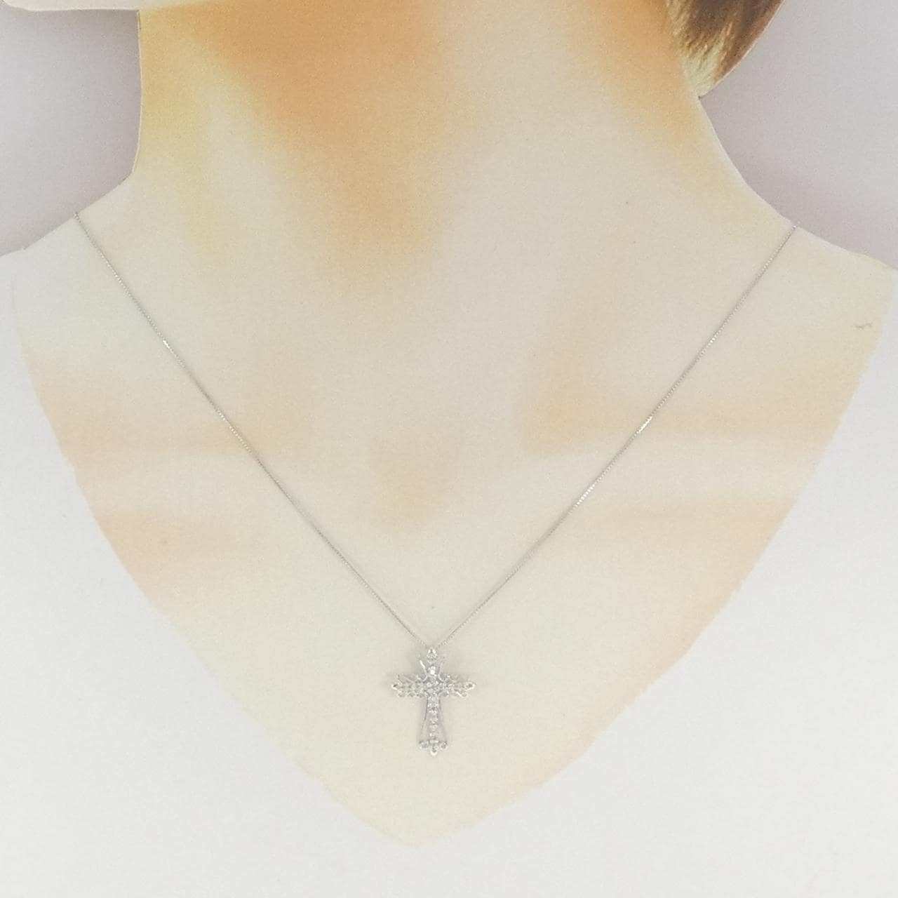 K18WG クロス ダイヤモンド ネックレス 0.15CT