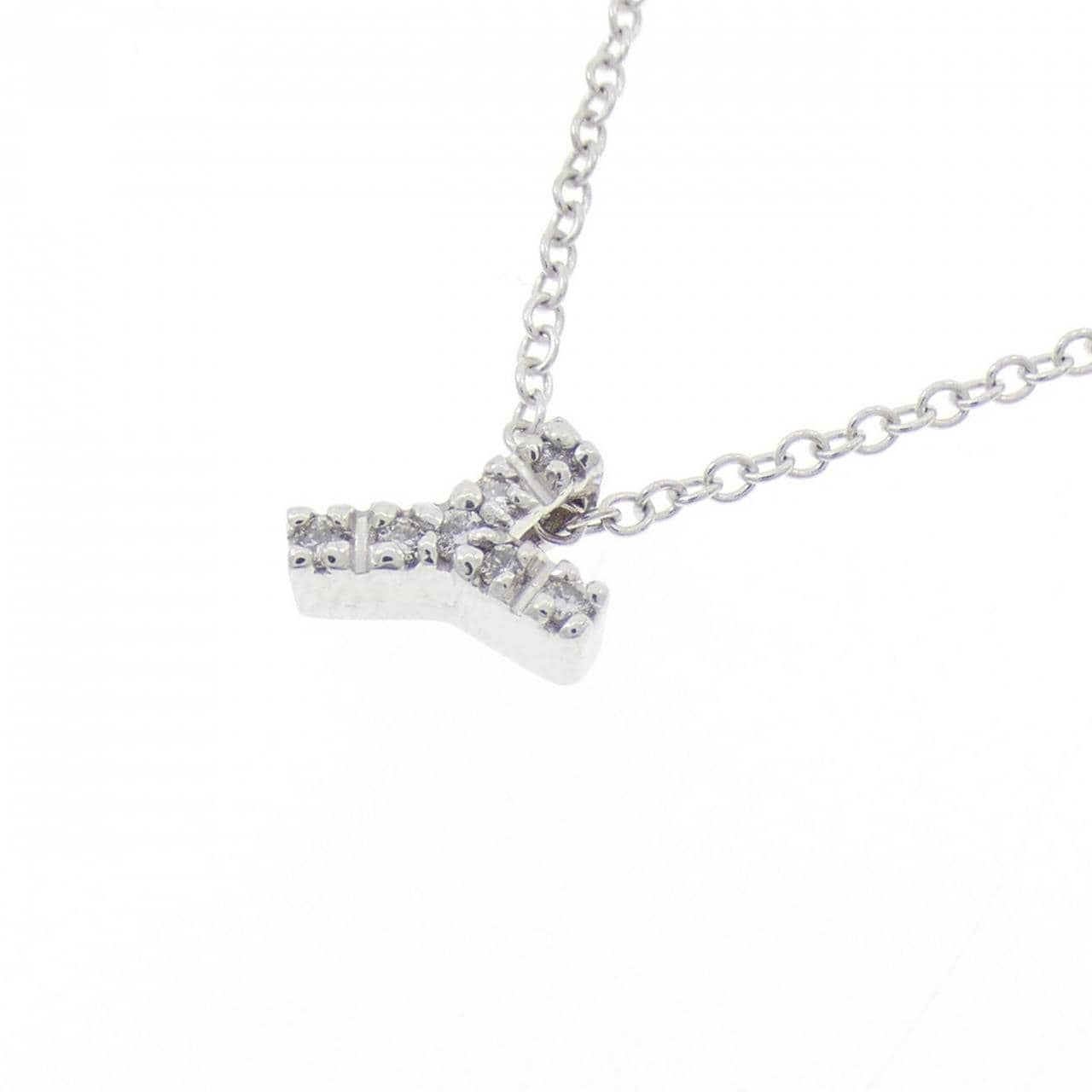 K18WG イニシャルY ダイヤモンド ネックレス 0.03CT