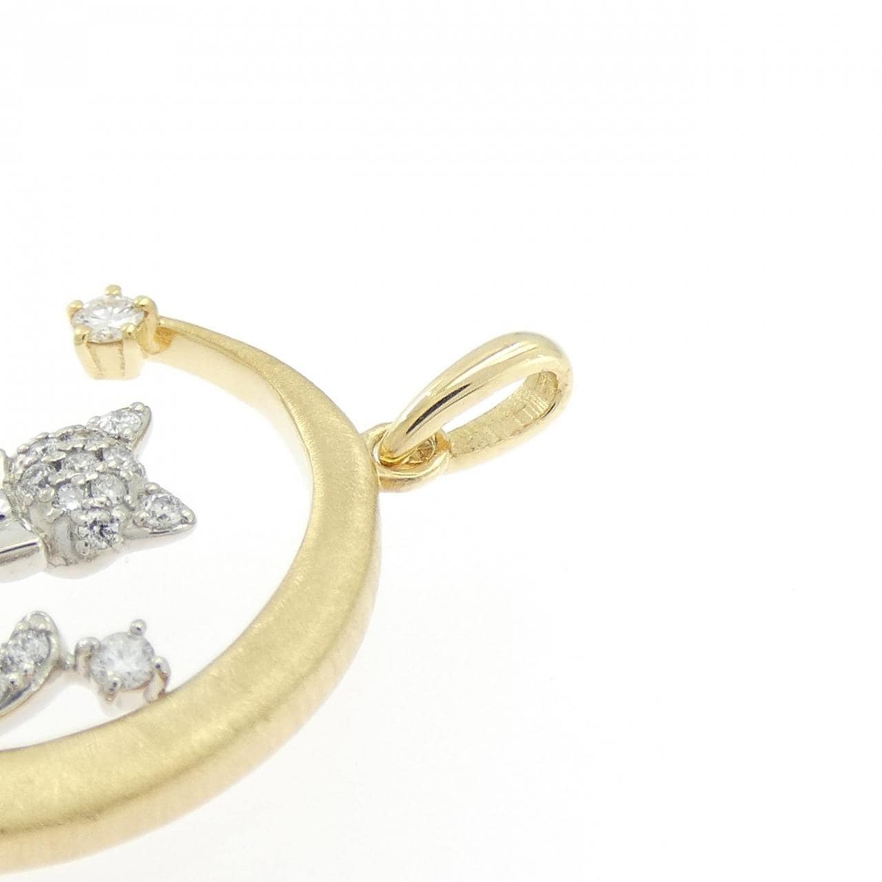 K18YG/PT950 猫 x 月亮钻石吊坠 0.21CT