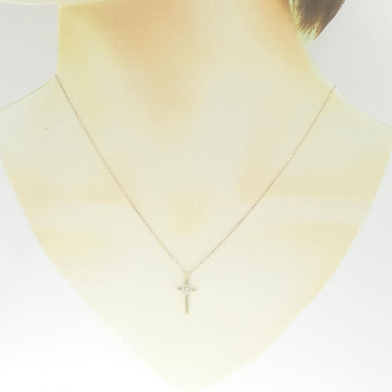 K10YG クロス ダイヤモンド ネックレス 0.02CT