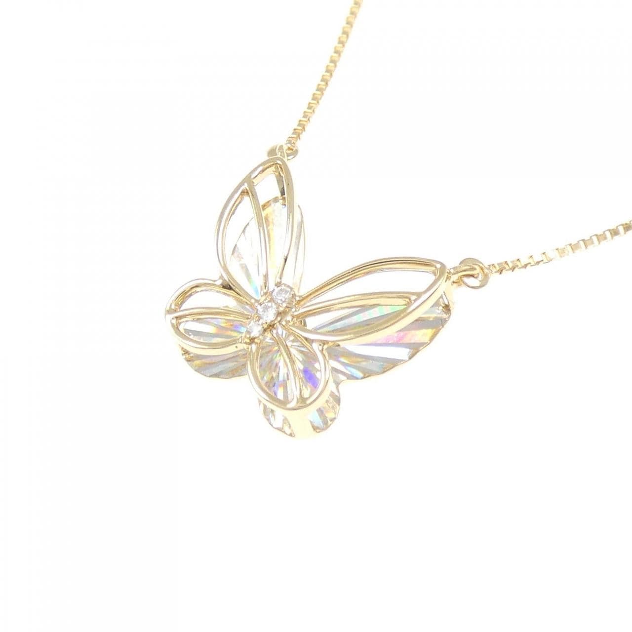 K18YG バタフライ ダイヤモンド ネックレス 0.01CT