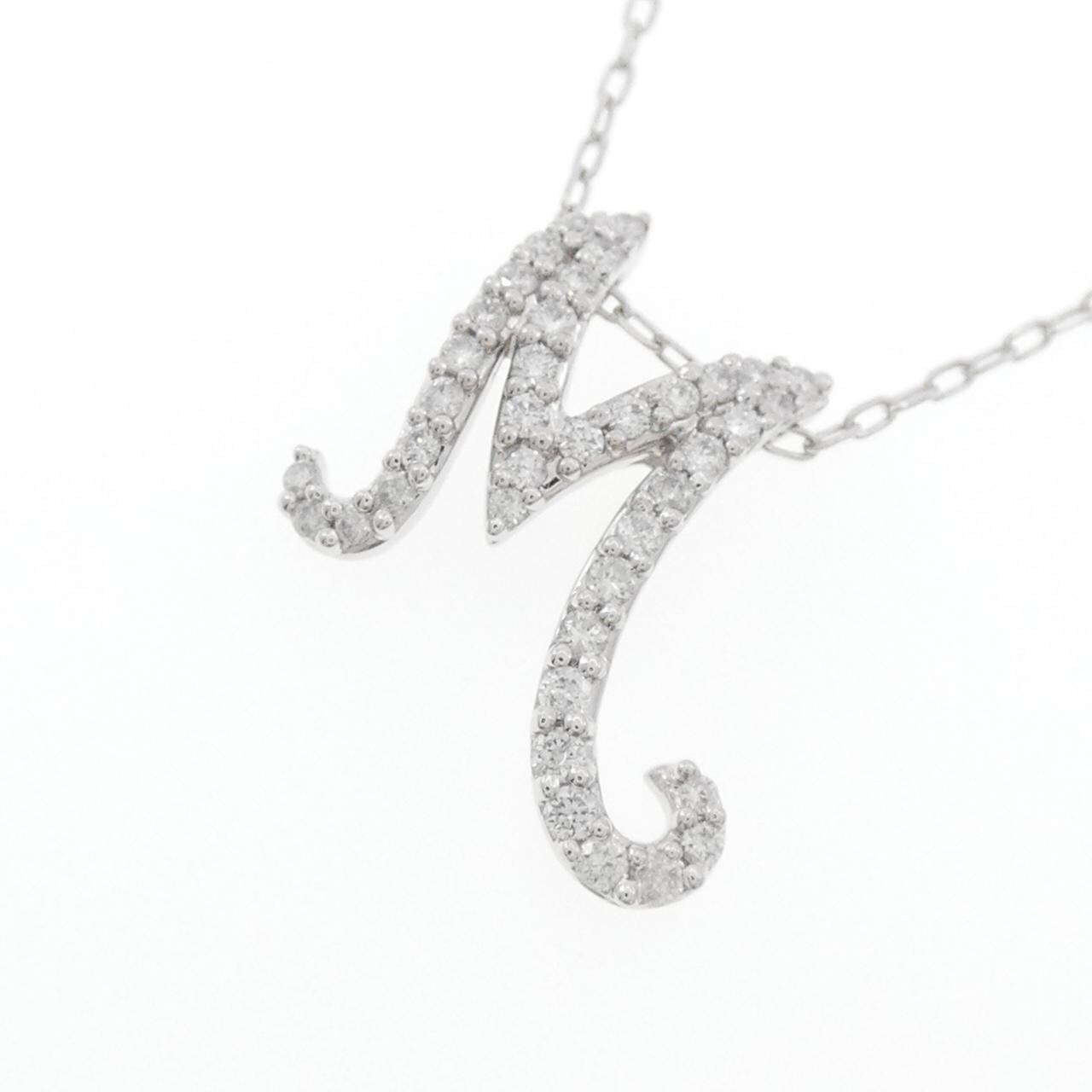 750WG/K18WG イニシャルM ダイヤモンド ネックレス 0.28CT