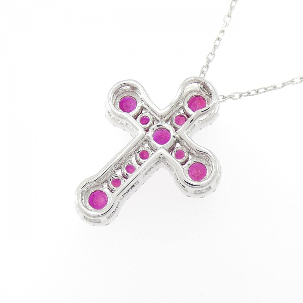 18KWG/K18WG クロス ルビー ネックレス 0.90CT