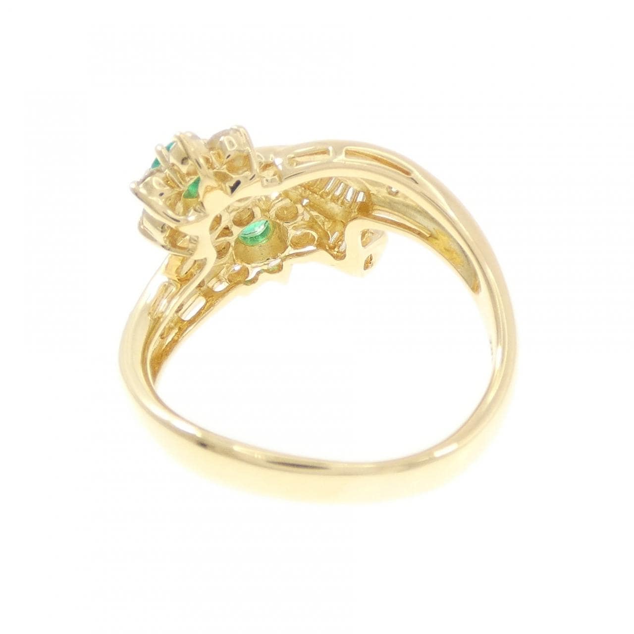 K18YG フラワー エメラルド リング 0.21CT
