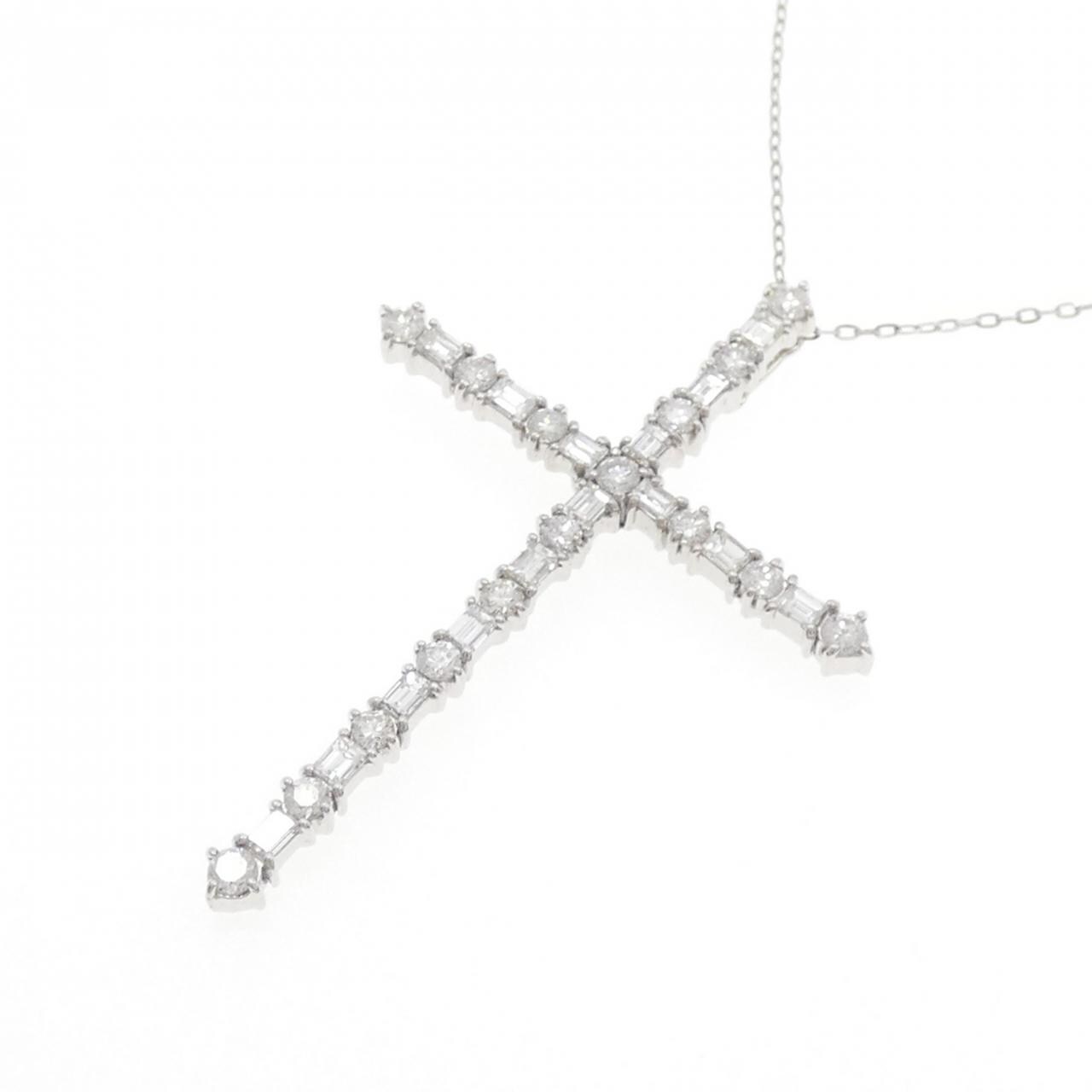 K18WG/PT850 クロス ダイヤモンド ネックレス 2.54CT