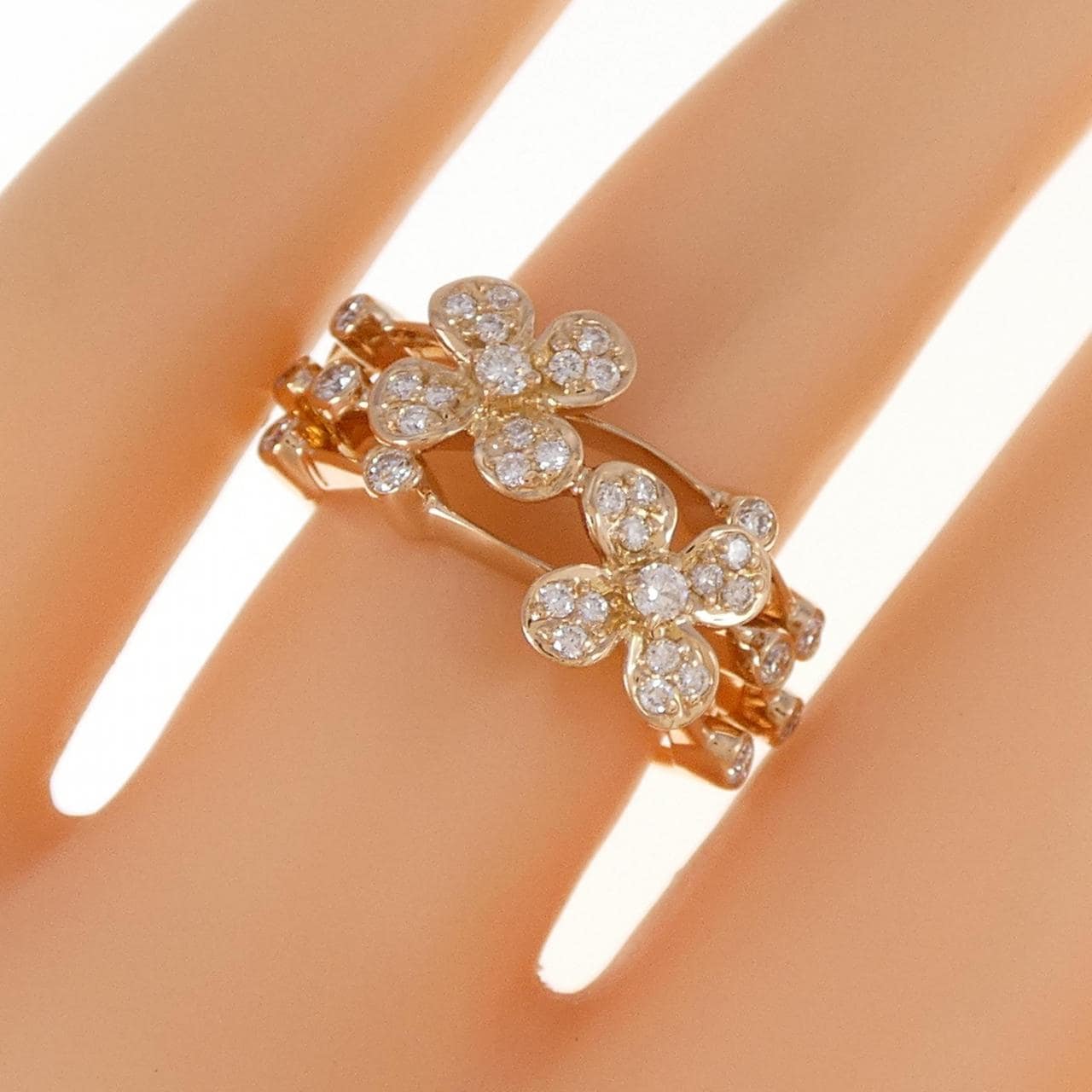 K18PG フラワー ダイヤモンド リング 0.42CT