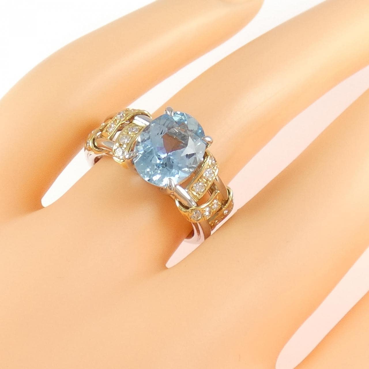 PT900/K18YG アクアマリン リング 2.25CT