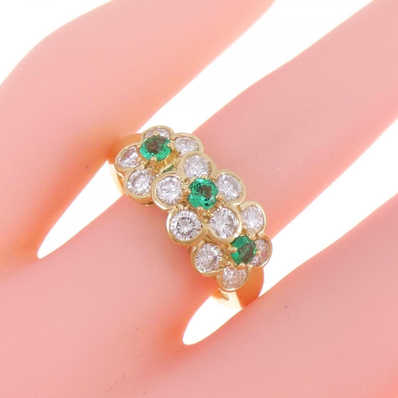 K18YG Flower Emerald Ring 0.28CT