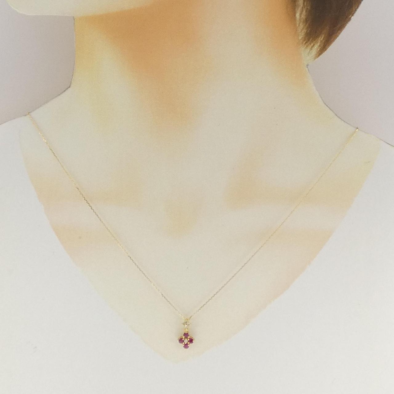 K18YG フラワー ルビー ネックレス 0.40CT