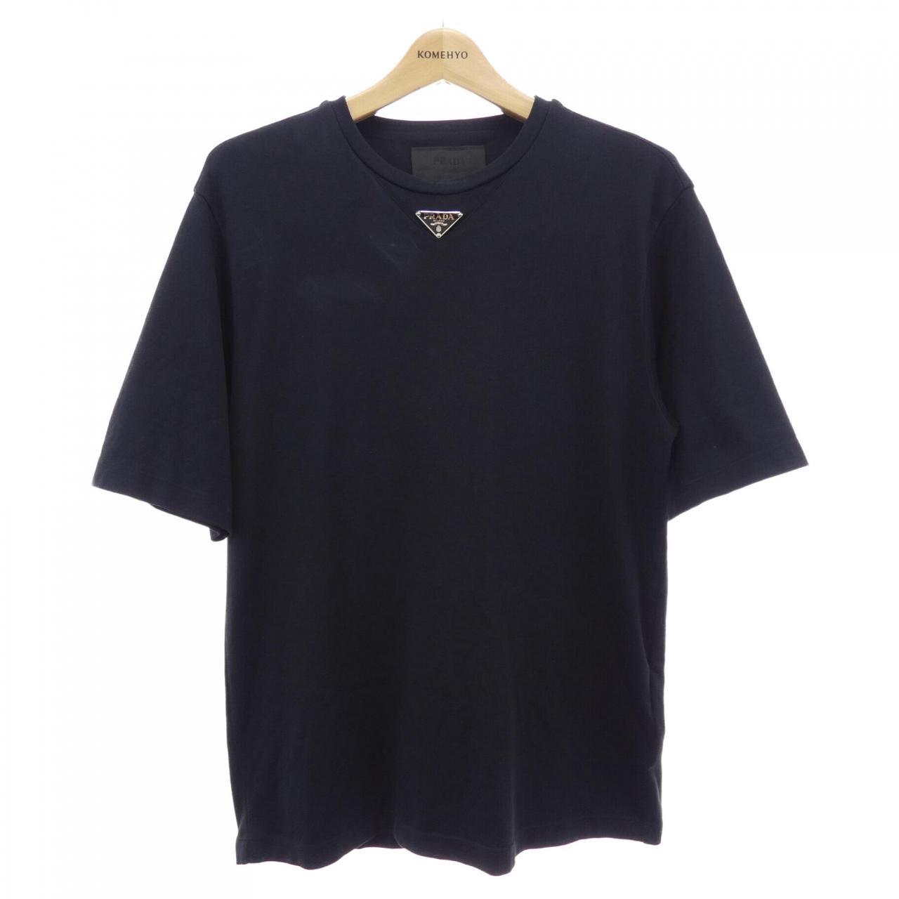 【値下げ可】PRADA トライアングルプレート ナイロン切替 Tシャツ　XL 紺 値下げ可】PRADA トライアングルプレート ナイロン切替 Tシャツ XL 紺