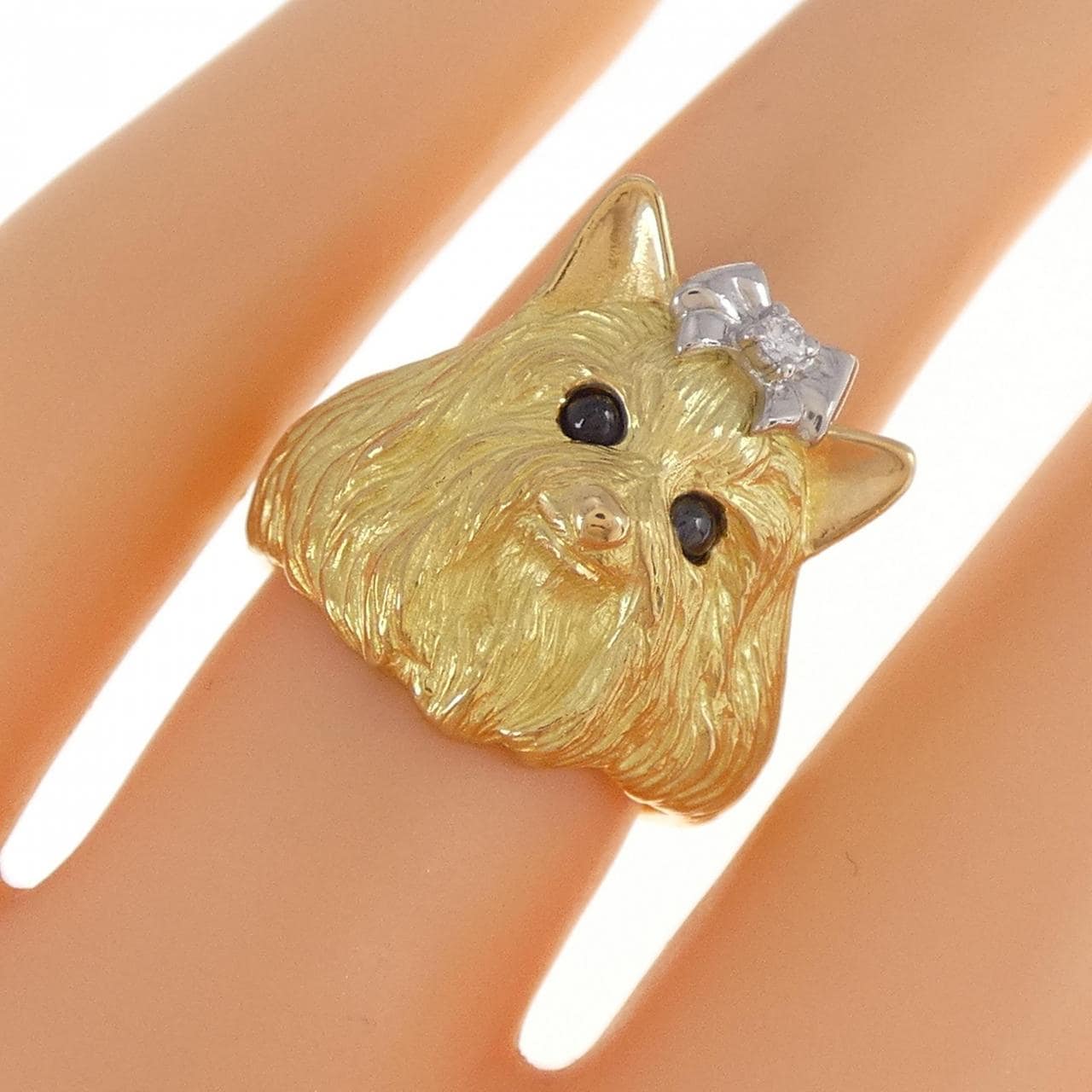 K18YG/PT Dog Sapphire Ring 0.18CT