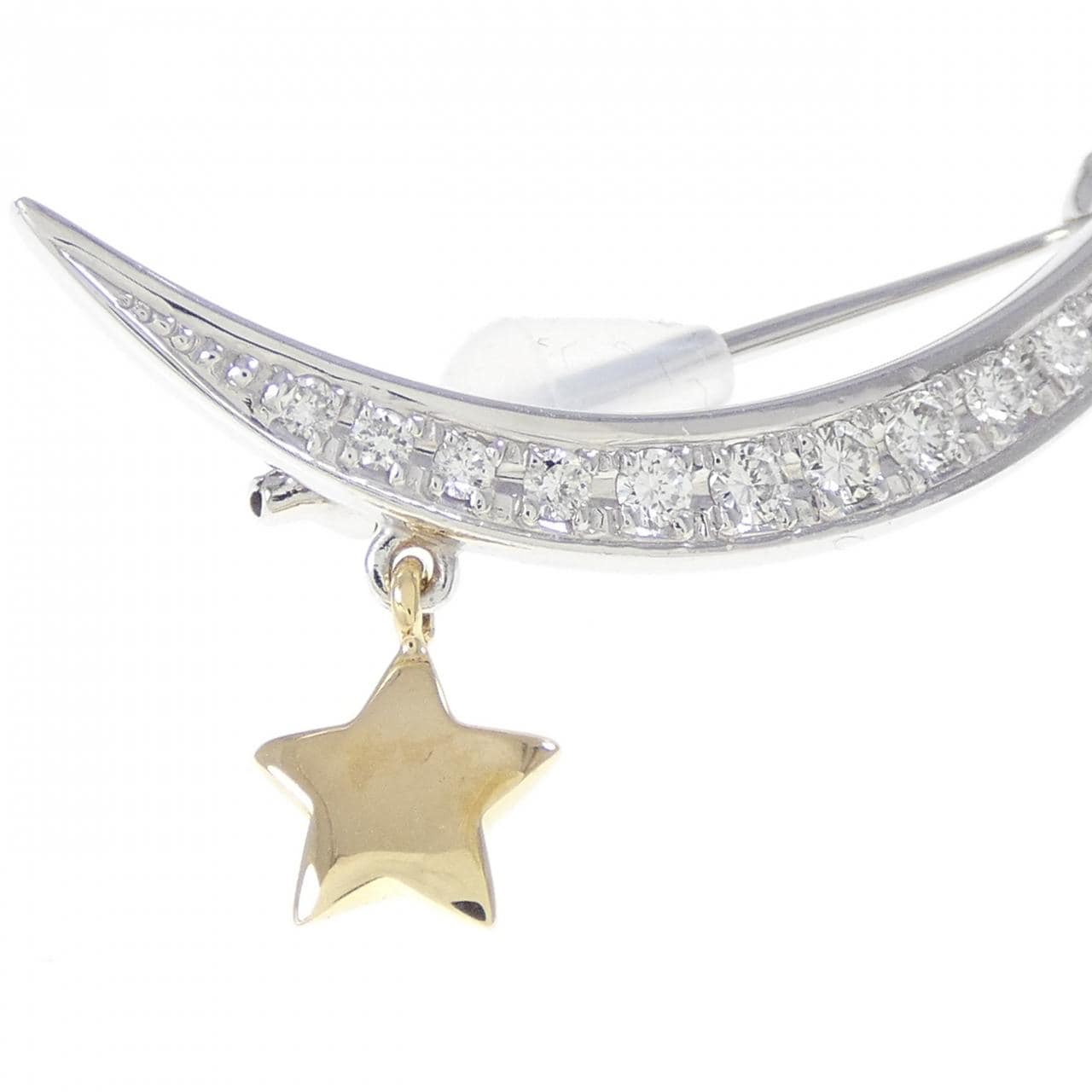 PT900/K18YG Moon x Star Diamond Brooch 0.20CT